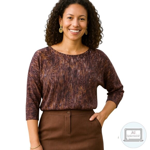 NEW Calvin Klein Dolman Sleeve Textured Knit Top Brown Purple Fall Boho Casual M - Picture 1 of 12